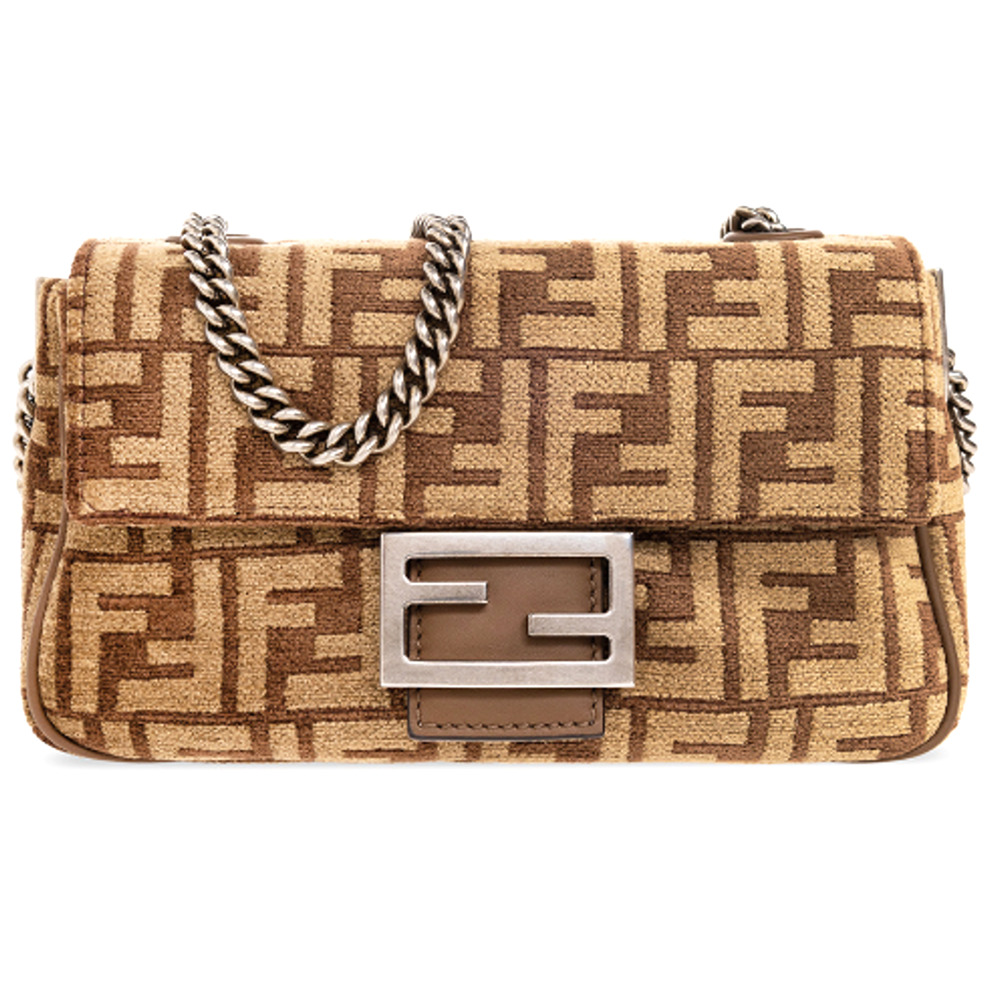 $3100 NEW Fendi Baguette Chain Midi FF jacquard logo fabric bag purse NWT